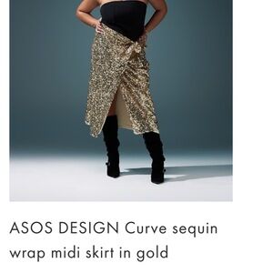 ASOS curve Gold Sequin Wrap Midi Skirt